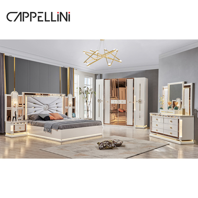 Luxury Royal Modern Wood Frame Double King Size Bed Headboard in pelle per la casa Classic Queen Arredamento in legno completo per camera da letto