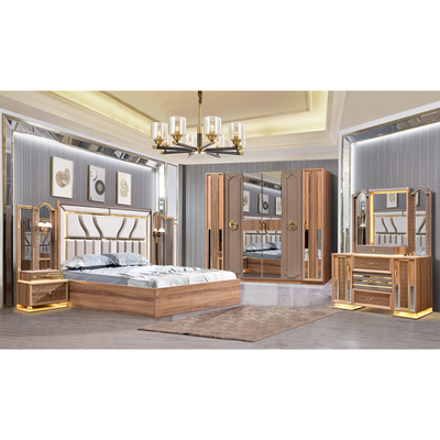 Modello turco di lusso Cornice in legno King Size Set Letto Led Testa Moderna Classica Full Home Set camera da letto in legno Arredamento