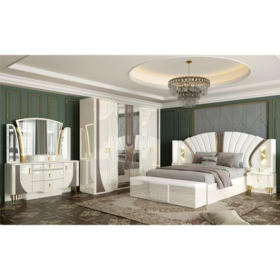 OEM all'ingrosso Bianco Reale di lusso Doppio letto King Size Camera padronale Moderna Casa Cornice di legno Set di mobili per camera da letto completa