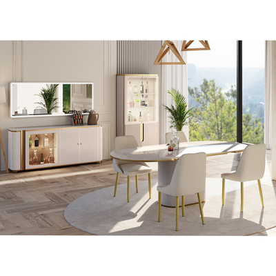 Moderno design bianco grande tavolo da pranzo in legno e sedia set 4 posti mobili per la casa tavola da pranzo in ardesia di marmo per 6