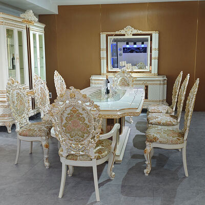 Set da tavolo da pranzo in legno di lusso reale in stile europeo con 8 sedie, mobili per la casa, sala da pranzo, grande tavolo da pranzo classico in legno