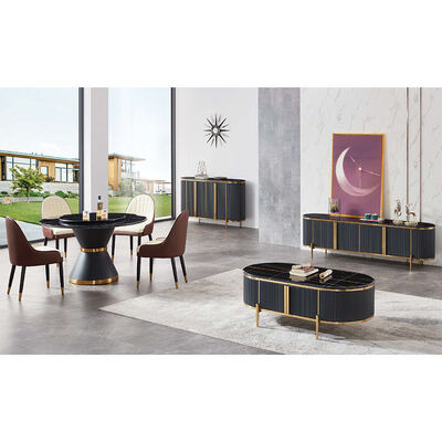 Set da tavolo da pranzo in marmo nero dal design moderno con piano in ardesia, 4 sedie, mobili per la casa, tavolo da pranzo rotondo di lusso a 6 posti