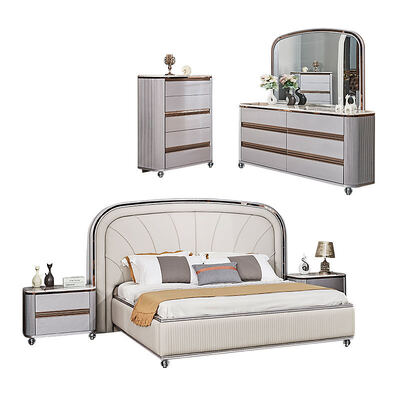 Set di camera da letto completo in pelle di lusso contemporanea Master Room Frame in legno Modern King Size Set di mobili da letto
