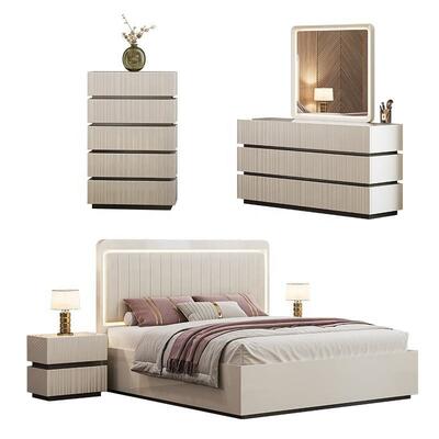 Modern Luxury King Size Set camera da letto doppio letto LED Headboard Hotel Home Master Room Set completo di mobili da letto in legno