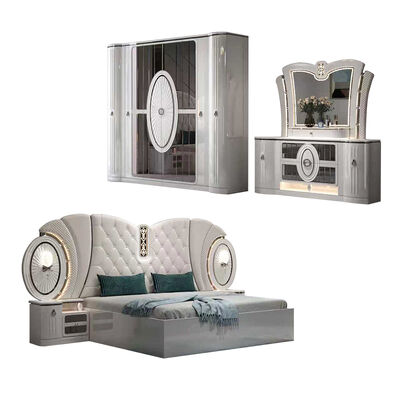 Prezzo all'ingrosso Set di mobili per camera da letto moderni e di lusso King Size Bed Frame Master Room Set completo di camera da letto turca con luci a LED