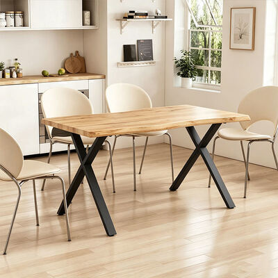 Tavolo da pranzo in stile minimalista rettangolo live edge Tavolo da pranzo in metallo base Arredamento da pranzo in legno Tavolo da pranzo moderno Set da 6 posti