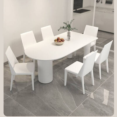 Tavolo da pranzo scandinavo bianco Set base metallo Arredamento della sala da pranzo Pietra Ardesia Top Tavolo da pranzo moderno per appartamento alberghiero