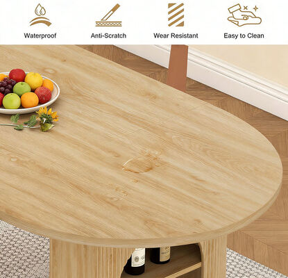 Factory Wholesale Extendable Dining Table Set 6 Seater Home Dining Room Oval Wooden Folding Dining Table with Storage Shelves