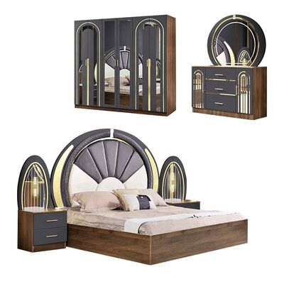 Set di camera da letto in stile turco Luxury King Size Bed Home Master Room In legno Contemporaneo Completo Set di mobili da letto moderni