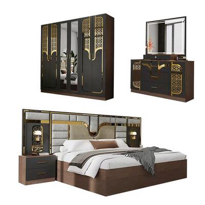 Ingrosso Set di mobili per camera da letto moderni turchi Completo 5 pezzi King Size Camera da letto Cornice in legno Casa Arredamento Set per camera da letto