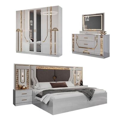 Set completo letto king size turco all'ingrosso Lussuosi set da camera da letto per adulti con struttura in legno Set di mobili moderni per camera da letto