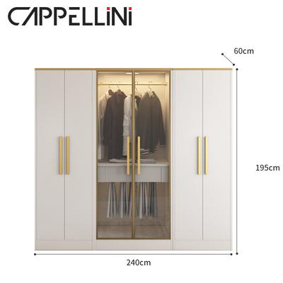 Guardaroba di stoccaggio della camera da letto di Multispace con la porta a battente dello specchio