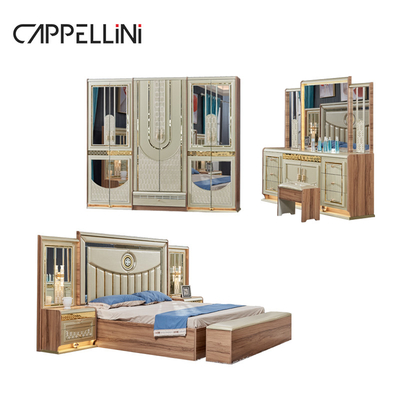 Legno d'oro di lusso doppio cuoio King Size Letto Legno Casa Moderna Set di mobili per camera da letto completa