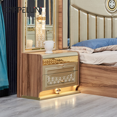 Legno d'oro di lusso doppio cuoio King Size Letto Legno Casa Moderna Set di mobili per camera da letto completa