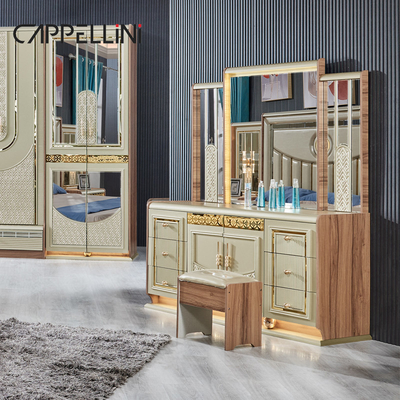 Legno d'oro di lusso doppio cuoio King Size Letto Legno Casa Moderna Set di mobili per camera da letto completa