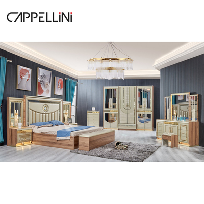 Legno d'oro di lusso doppio cuoio King Size Letto Legno Casa Moderna Set di mobili per camera da letto completa