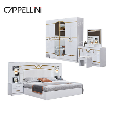 Letto di lusso in Legno Bianco Doppia pelle King Size Casa Camera Master Moderna Cornice in Legno Set di mobili per camera da letto completa