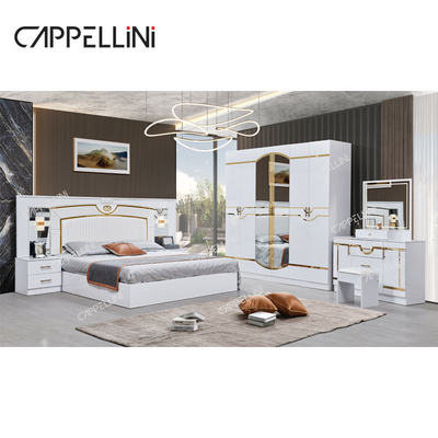 Letto di lusso in Legno Bianco Doppia pelle King Size Casa Camera Master Moderna Cornice in Legno Set di mobili per camera da letto completa