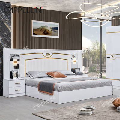 Letto di lusso in Legno Bianco Doppia pelle King Size Casa Camera Master Moderna Cornice in Legno Set di mobili per camera da letto completa