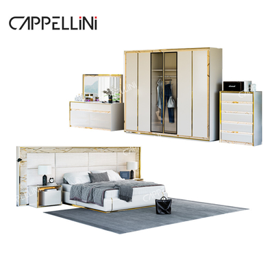 Testa di cuoio bianco contemporanea Legno King Size Letto Casa Doppio Moderno Luxury Legno Mdf Set di mobili per camera da letto completa