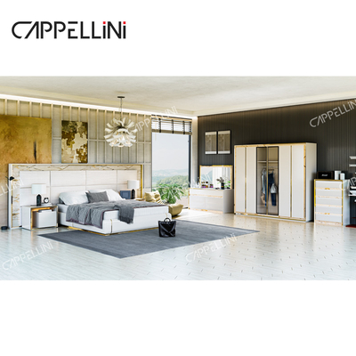 Testa di cuoio bianco contemporanea Legno King Size Letto Casa Doppio Moderno Luxury Legno Mdf Set di mobili per camera da letto completa