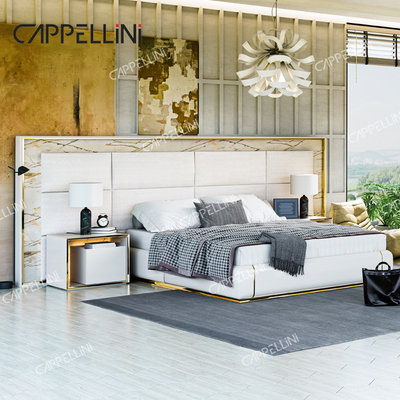 Testa di cuoio bianco contemporanea Legno King Size Letto Casa Doppio Moderno Luxury Legno Mdf Set di mobili per camera da letto completa