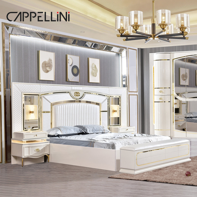 Casa bianca In legno Pelle Queen Set Letto Villa Master Room Legno King Size Mdf Moderno Luxury Full Bedroom Set Arredamento