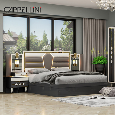 In legno moderno doppio cuoio king size set letto per la casa mobili modulari in legno queen completo set camera da letto di lusso mobili