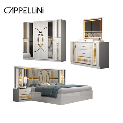 Ingrosso Prezzo economico Letto in legno di lusso King Size Letto in cuoio Camera matrimoniale Casa lusso completo Mdf Set camera da letto Arredamento