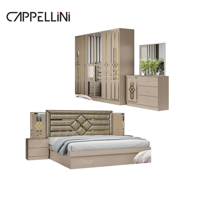 Prezzo economico taglia regina capocappotto in legno Letto in pelle moderno Suite rom lussuosa taglia re Mdf Set di mobili per camera da letto completa