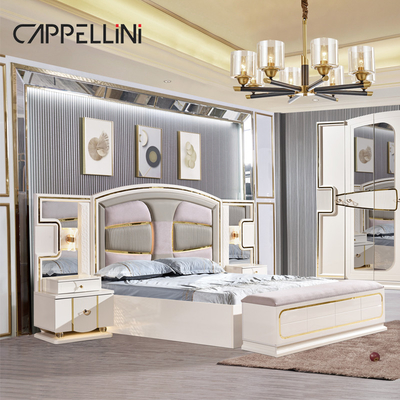 Prezzo all'ingrosso King Size Doppio Letto in Pelle Suite Master Room Home Bianco Full Wooden Mdf Luxury Bedroom Furniture Set