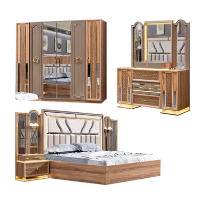 Modello turco di lusso Cornice in legno King Size Set Letto Led Testa Moderna Classica Full Home Set camera da letto in legno Arredamento