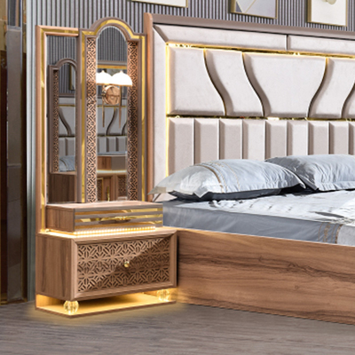 Modello turco di lusso Cornice in legno King Size Set Letto Led Testa Moderna Classica Full Home Set camera da letto in legno Arredamento