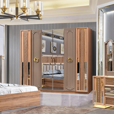 Modello turco di lusso Cornice in legno King Size Set Letto Led Testa Moderna Classica Full Home Set camera da letto in legno Arredamento