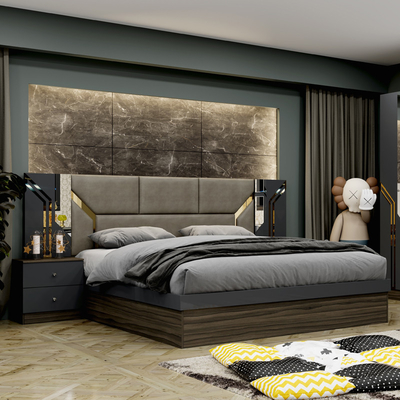 Ingrosso Barato In Legno Luxury Frame Double King Size Set Letto Moderno Casa Turca In Legno MDF Set Completo Camera Da Letto Arredamento