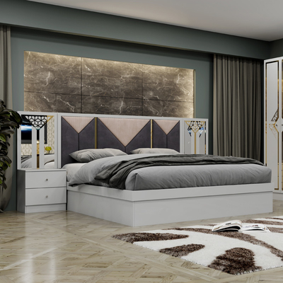 Cornice in legno di alta qualità, letto matrimoniale di taglia reale, camera da letto di lusso in legno turco.