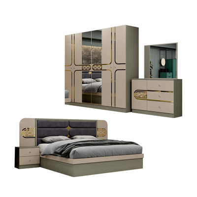 Barato all'ingrosso in stile turco Letto in legno King Size Hotel doppio telaio in legno Casa moderna di lusso Set di mobili per camera da letto completa