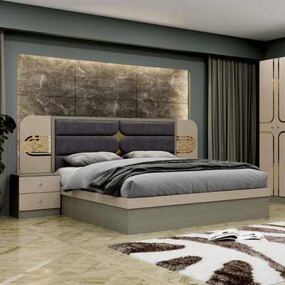 Barato all'ingrosso in stile turco Letto in legno King Size Hotel doppio telaio in legno Casa moderna di lusso Set di mobili per camera da letto completa