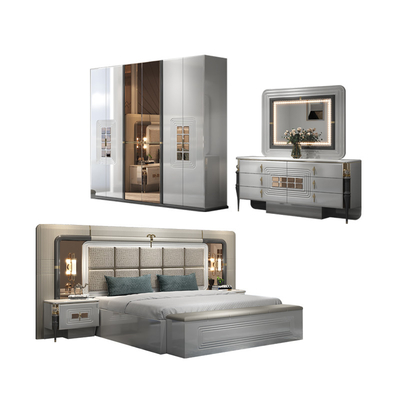Alte qualità moderno doppio telaio in legno King Size Letto Legno illuminato Testa della testa Camera padronale Luxury Full bedroom furniture set