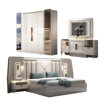 Nuovo design Moderno Headboard illuminato Legno King Size Set camera da letto doppio telaio di legno completo Luxury Home Arredamento Set camera da letto