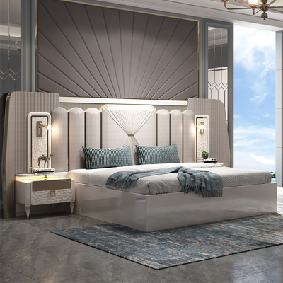 Nuovo design Moderno Headboard illuminato Legno King Size Set camera da letto doppio telaio di legno completo Luxury Home Arredamento Set camera da letto