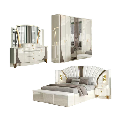 OEM all'ingrosso Bianco Reale di lusso Doppio letto King Size Camera padronale Moderna Casa Cornice di legno Set di mobili per camera da letto completa