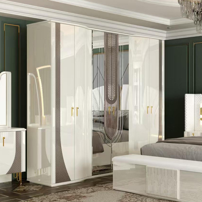 OEM all'ingrosso Bianco Reale di lusso Doppio letto King Size Camera padronale Moderna Casa Cornice di legno Set di mobili per camera da letto completa