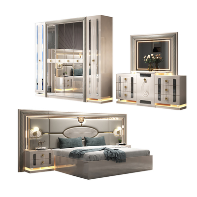 Moderna struttura in legno di lusso doppio letto king size set villa casa master room regina pelle in legno Mdf completi mobili set camera da letto