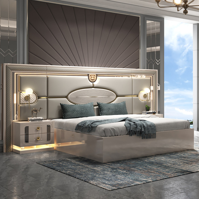 Moderna struttura in legno di lusso doppio letto king size set villa casa master room regina pelle in legno Mdf completi mobili set camera da letto