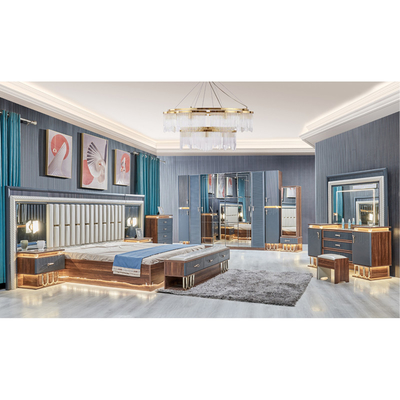 Set letto doppio in legno di alta qualità in legno moderno King size Set letto doppio in pelle Testa in legno Mobile di lusso per la casa Set camera da letto