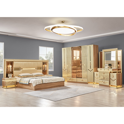 2025 New Modern Design King Size Doppio Letto in Pelle Suite Camera Principiale Completo Set Legno di lusso 5 pezzi Arredamento per la casa Set camera da letto