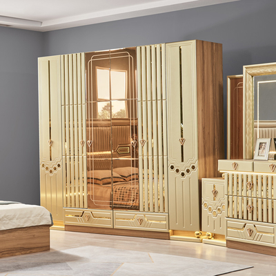 2025 New Modern Design King Size Doppio Letto in Pelle Suite Camera Principiale Completo Set Legno di lusso 5 pezzi Arredamento per la casa Set camera da letto