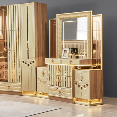 2025 New Modern Design King Size Doppio Letto in Pelle Suite Camera Principiale Completo Set Legno di lusso 5 pezzi Arredamento per la casa Set camera da letto