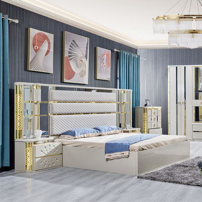 Moderna villa di lusso In legno cornice king size letto casa reale classica legno Regina doppia pelle completo set di mobili camera da letto